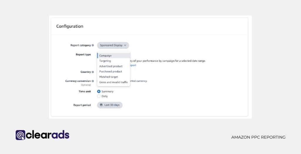 Example of setting up a Sponsored Display report