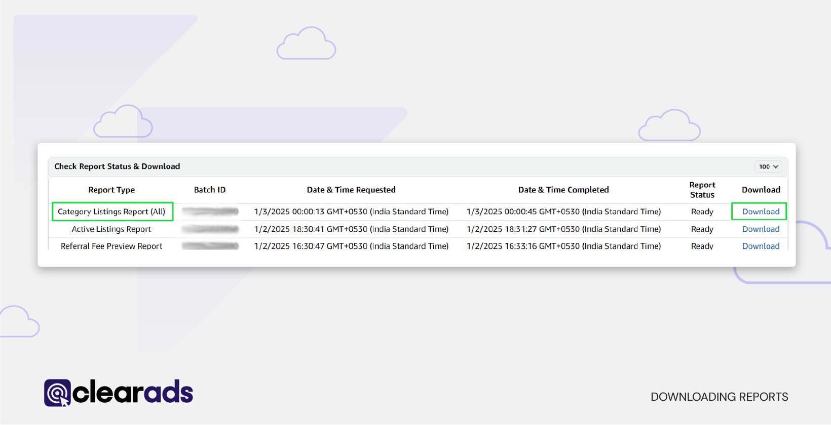 Screenshot showing how to download reports