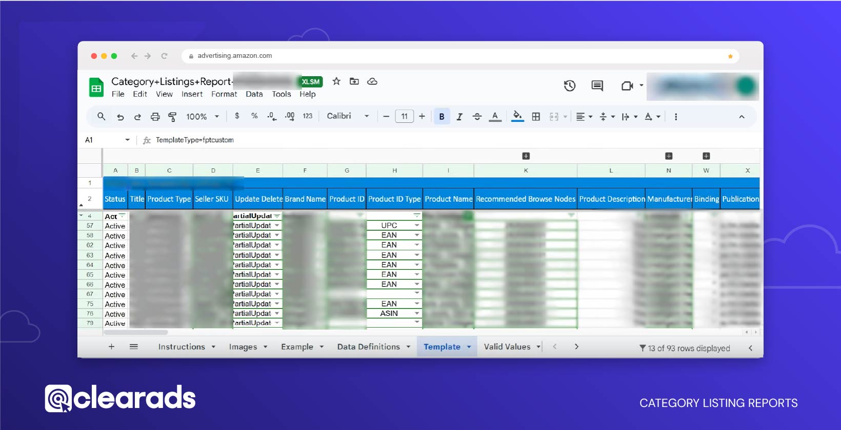 Screenshot showing the category listing report