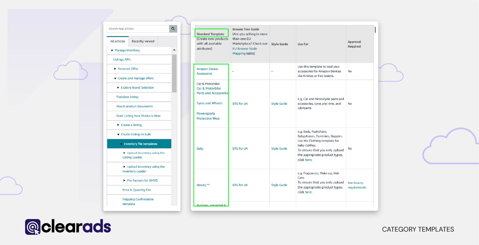 Screenshot ofAmazon Category templates