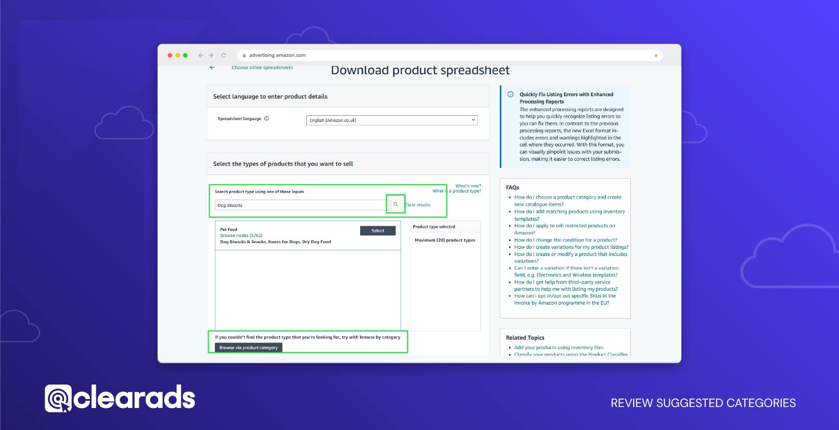 Screenshot of reviewing suggested categories