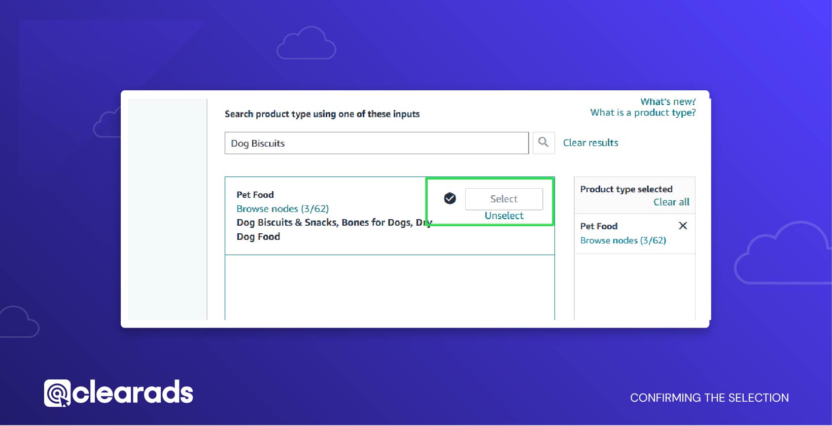 Screenshot of confirming the selctions