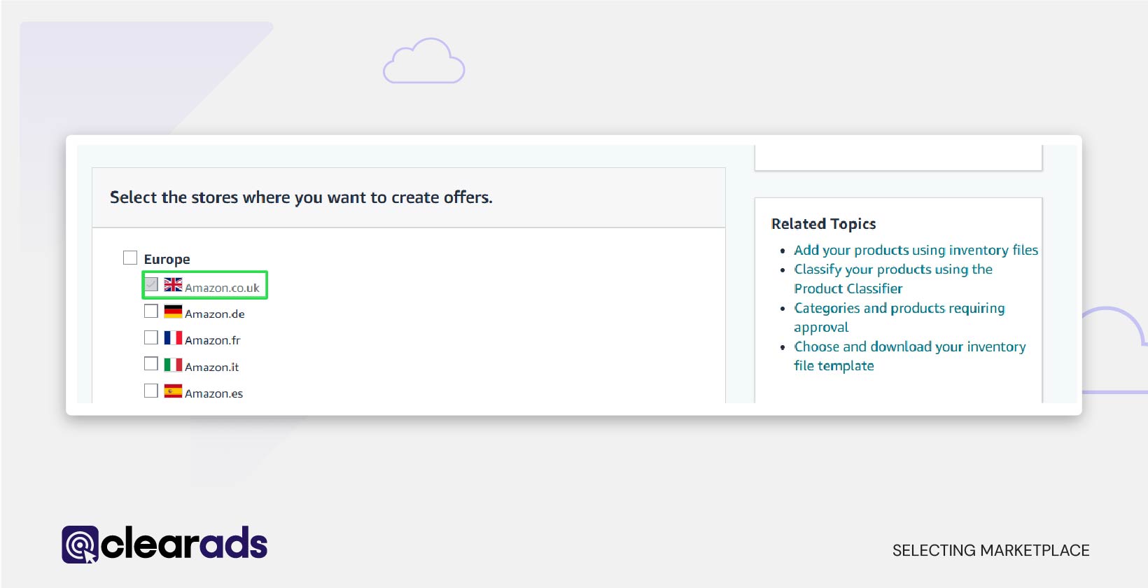 Screenshotof selecting marketplace