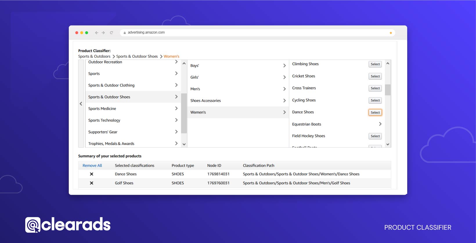 Screenshot of the product classifier