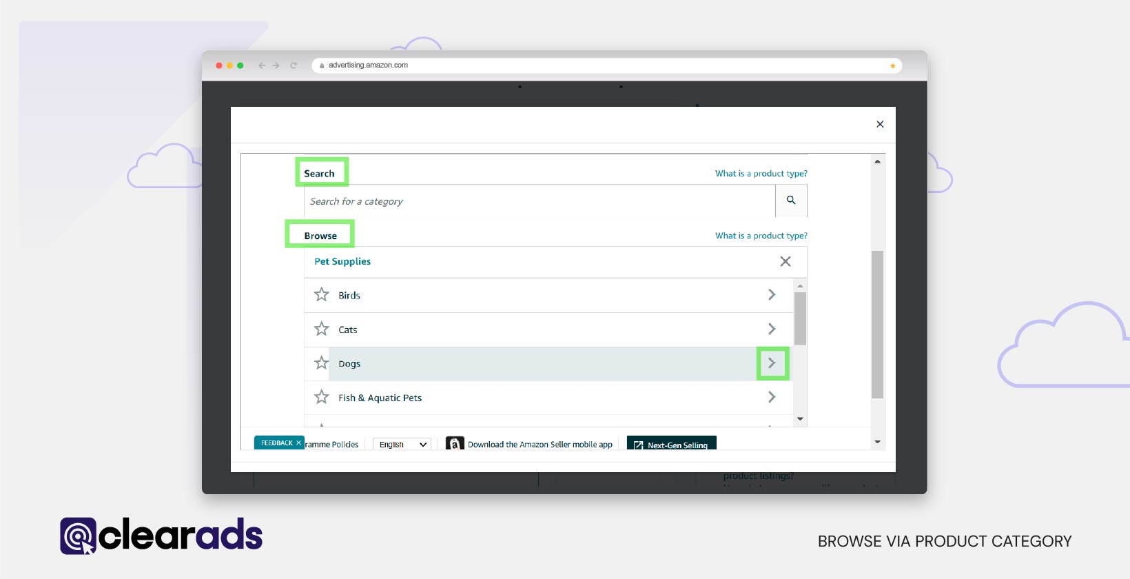 Screenshot of browsing via product category