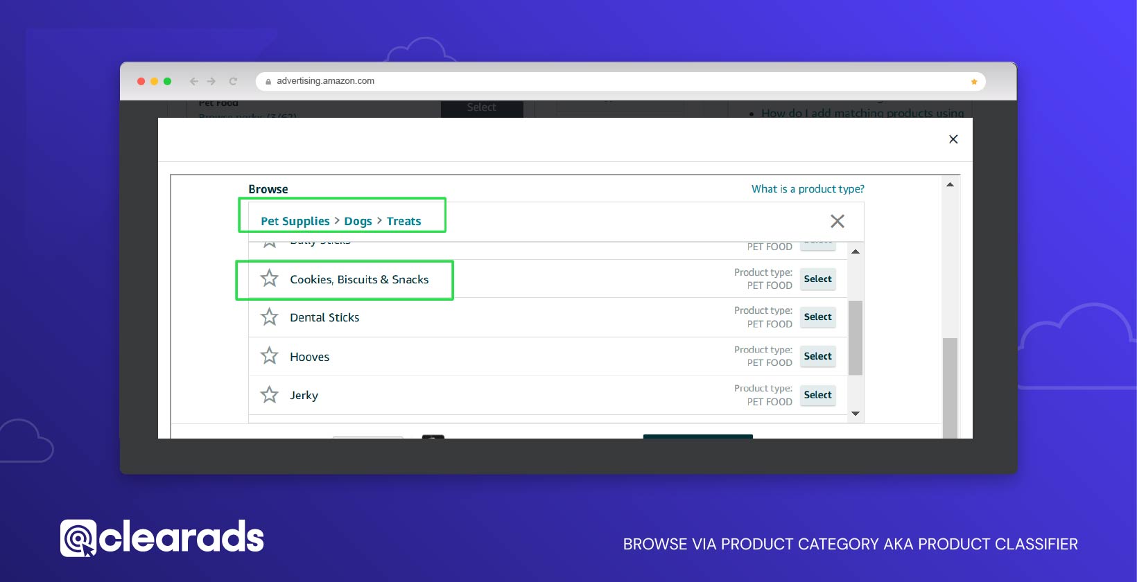 Screenshot of browsing via product category aka product classifier