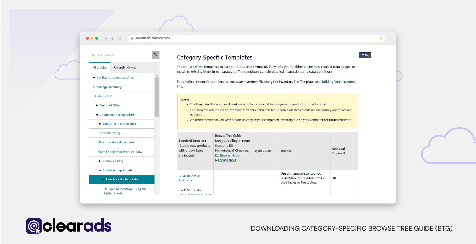 Screenshot showing downloading category specific browse tree guide
