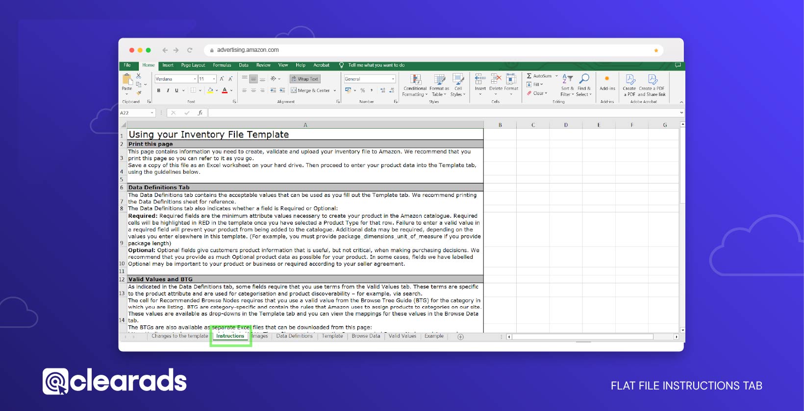 Screenshot showing flat file instructions tab