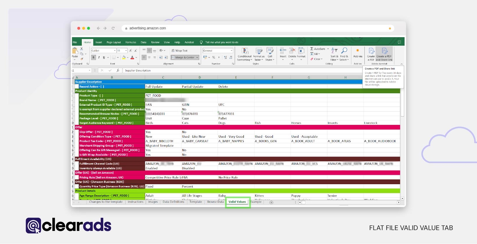 Screenshot showing the flat file valid value tab