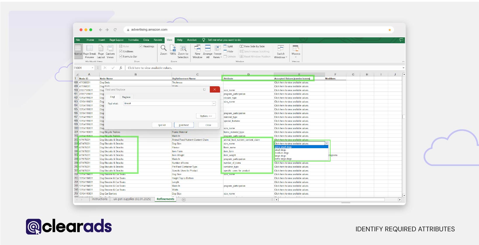 Screenshot showing how to identify required attributes