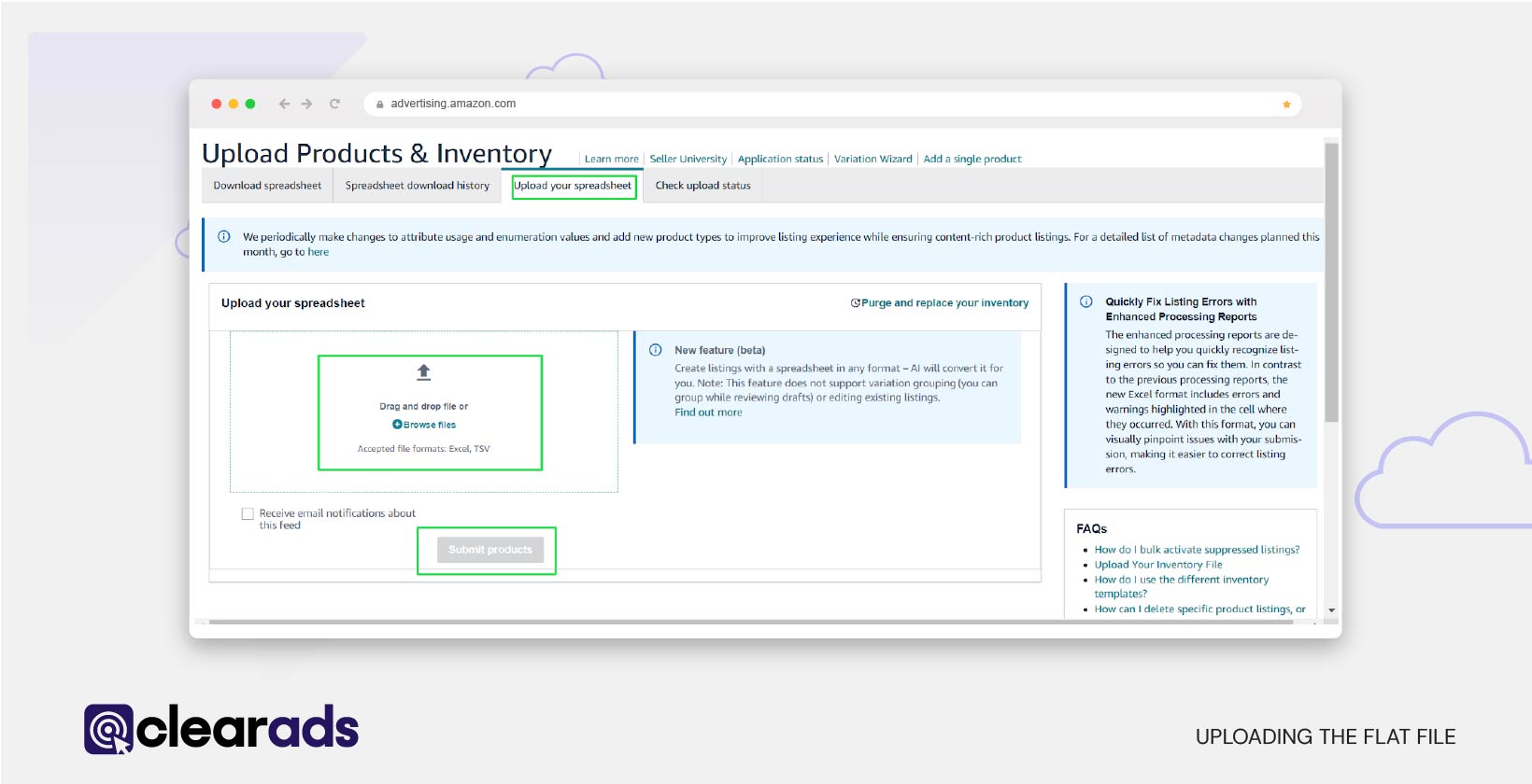 Screenshot showing upload of flat file