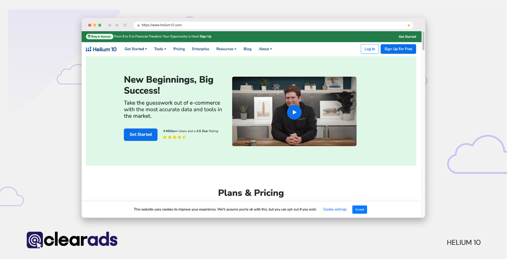 Screenshot of the homepage of Helium10