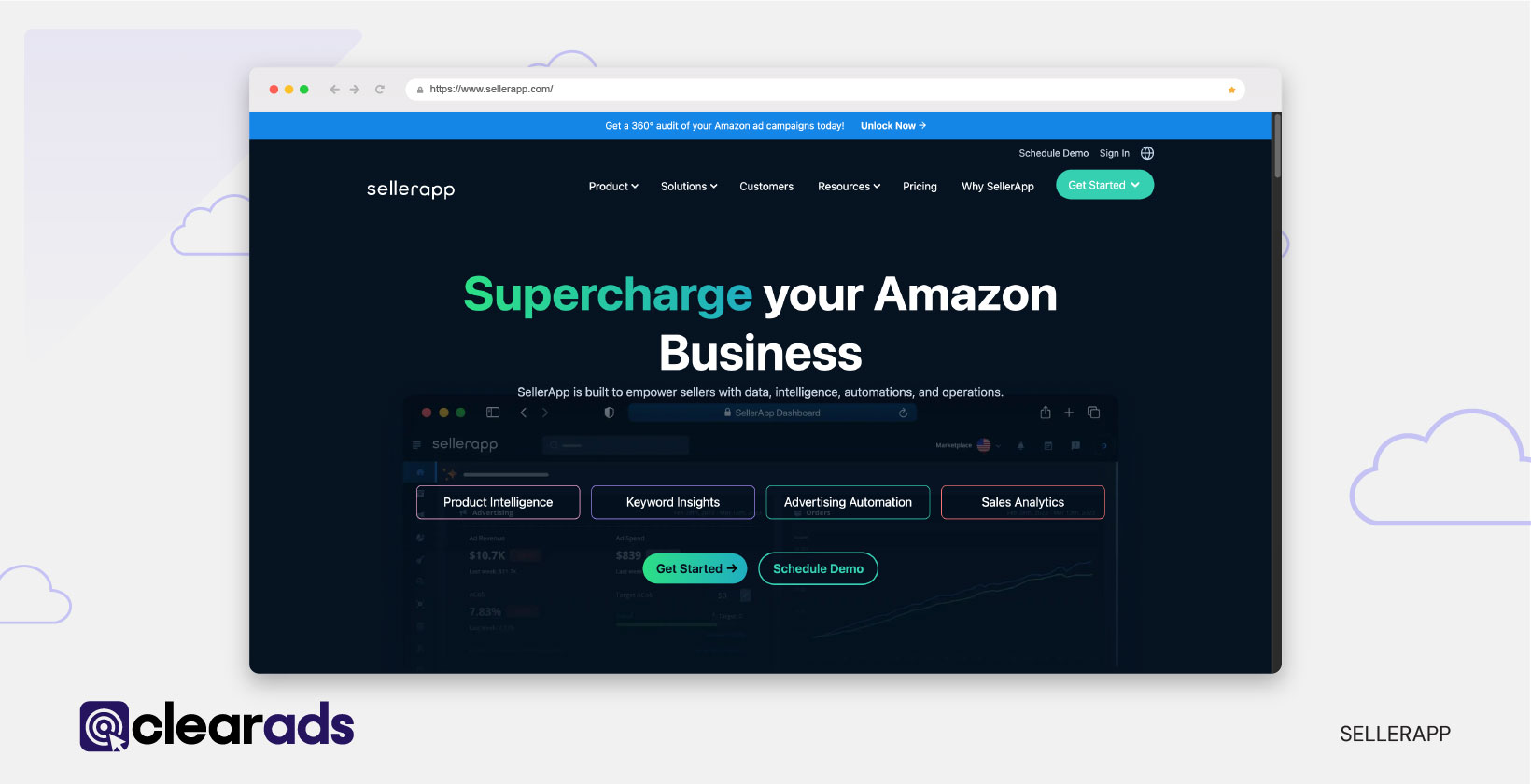 Screenshot of the homepage of SellerApp