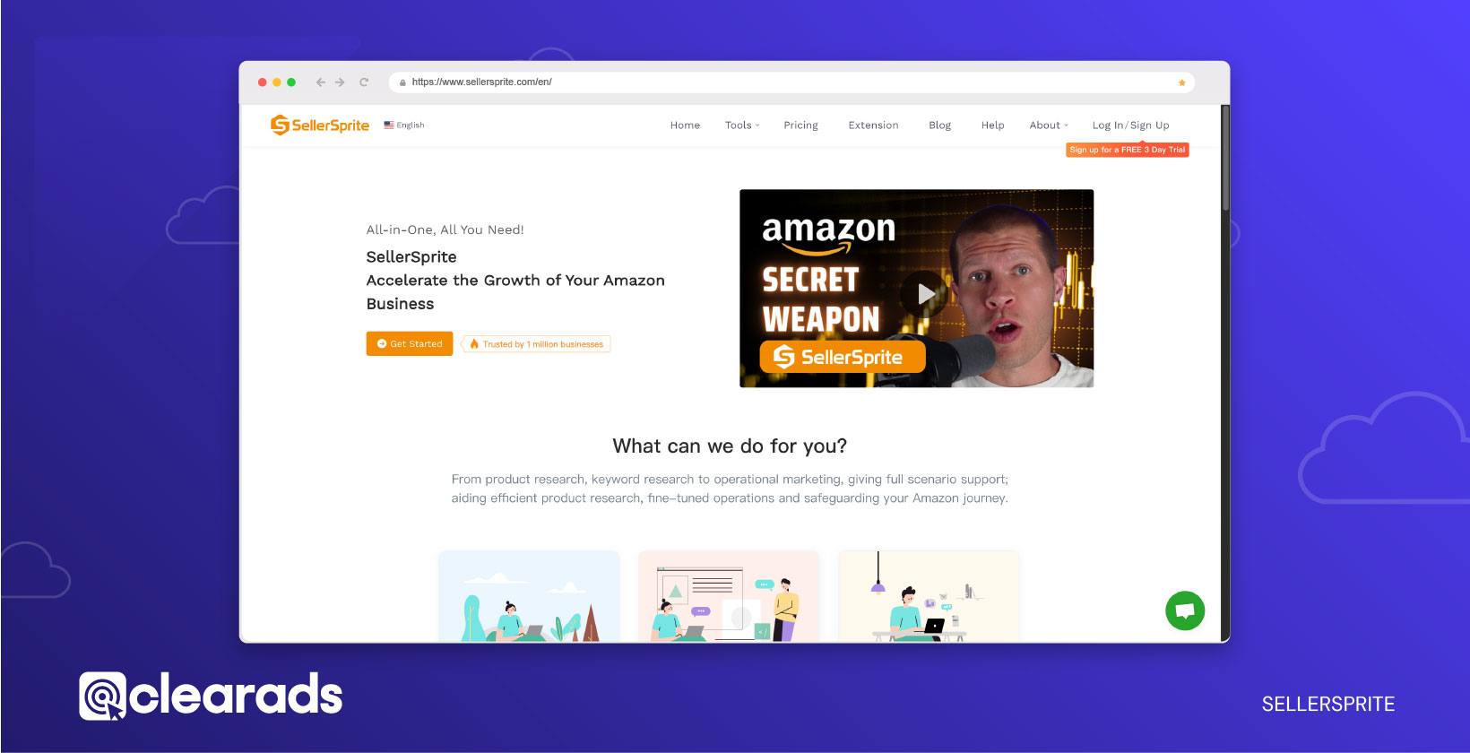 Screenshot of the homepage of SellerSprite