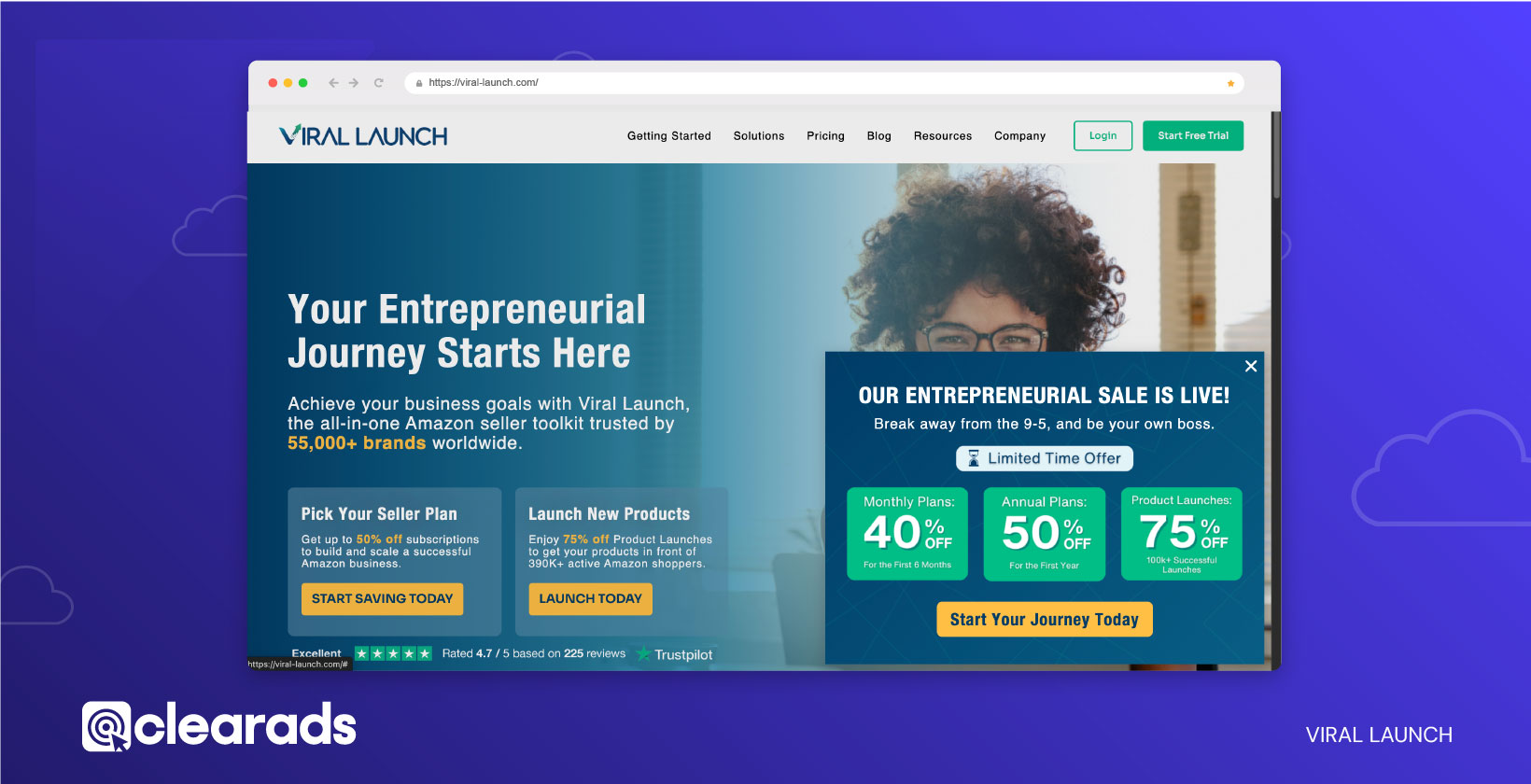Screenshot of the homepage of Viral Launch