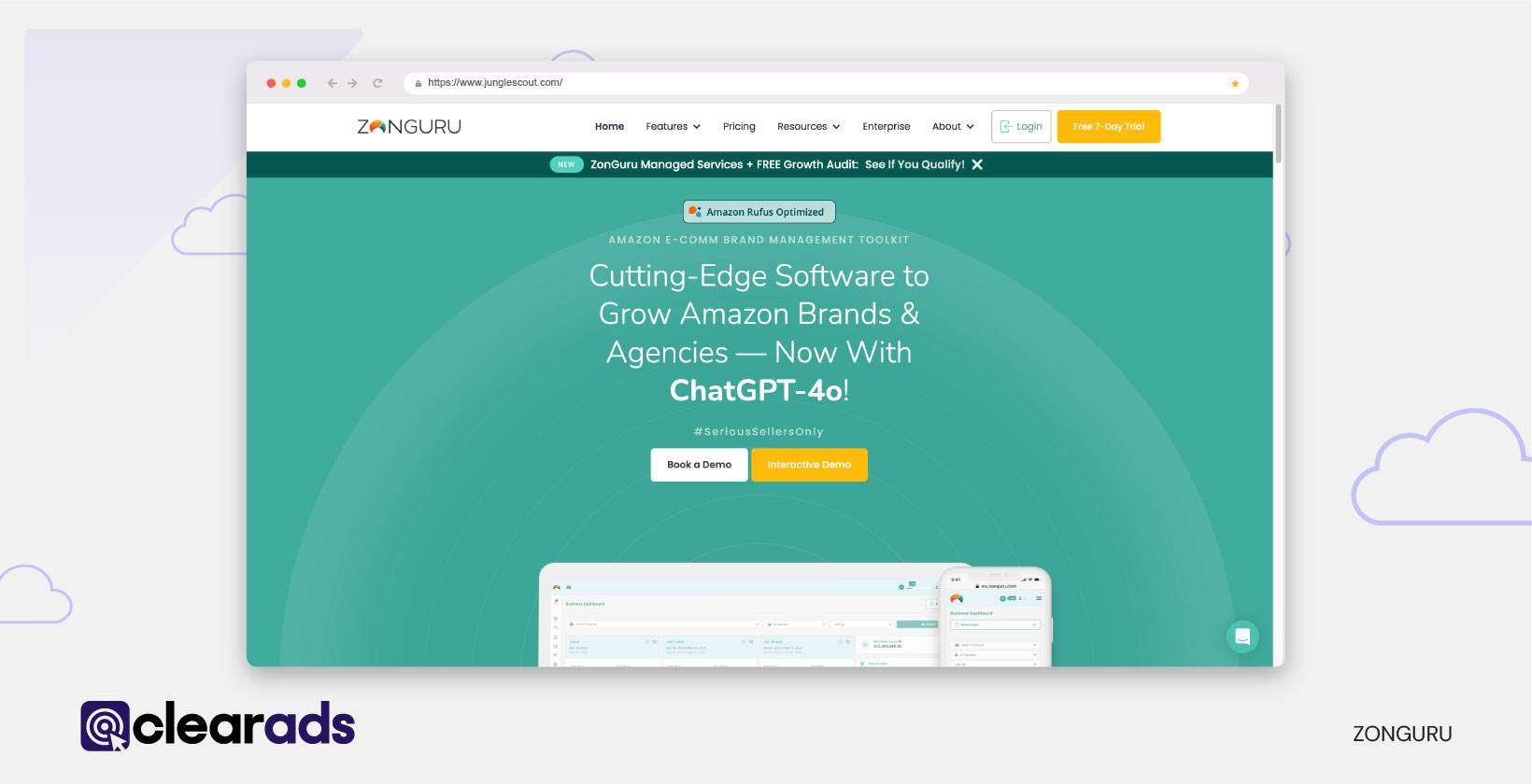 Screenshot of the homepage of ZonGuru