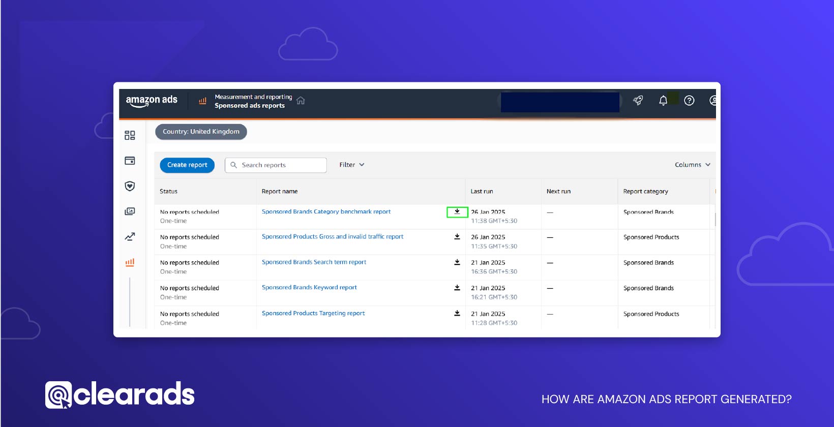 Screenshot showing a step of how amazon ad reports are generated