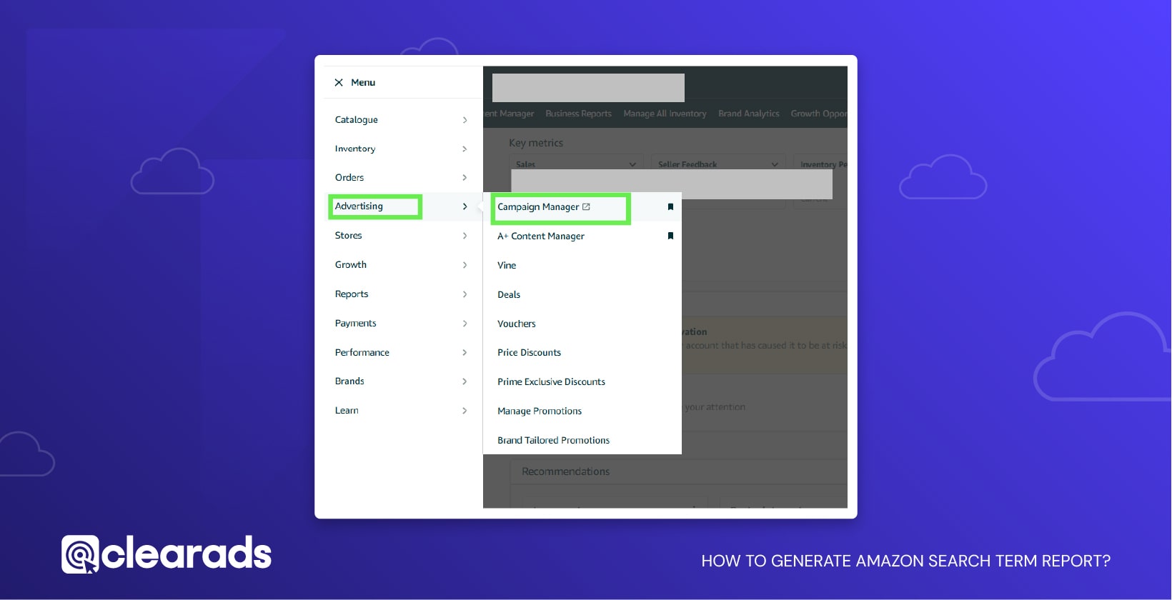 Screenshot outlining steps to generate search term reports