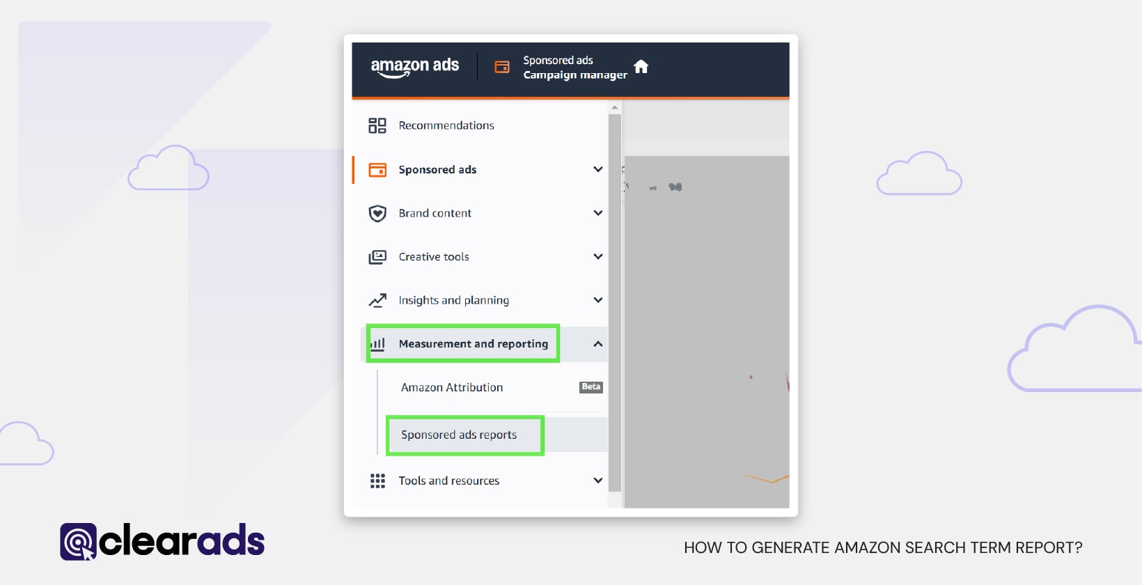 Screenshot outlining steps to generate search term reports