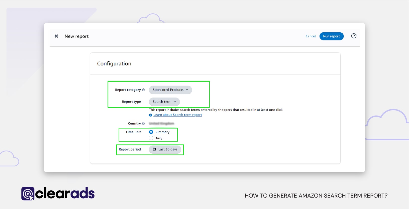 Screenshot outlining steps to generate search term reports