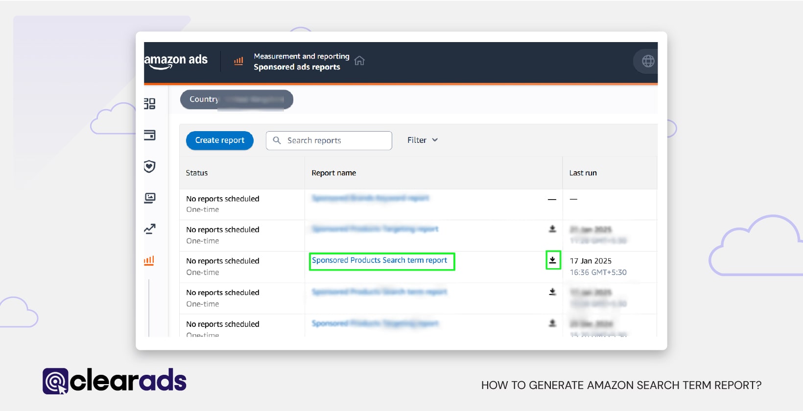 Screenshot outlining steps to generate search term reports