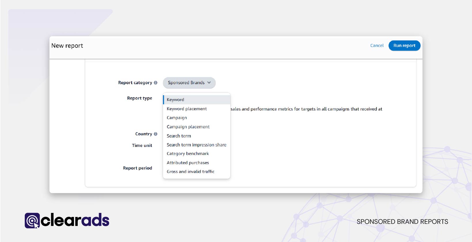 Screenshot showing how to access to sponsored brand reports