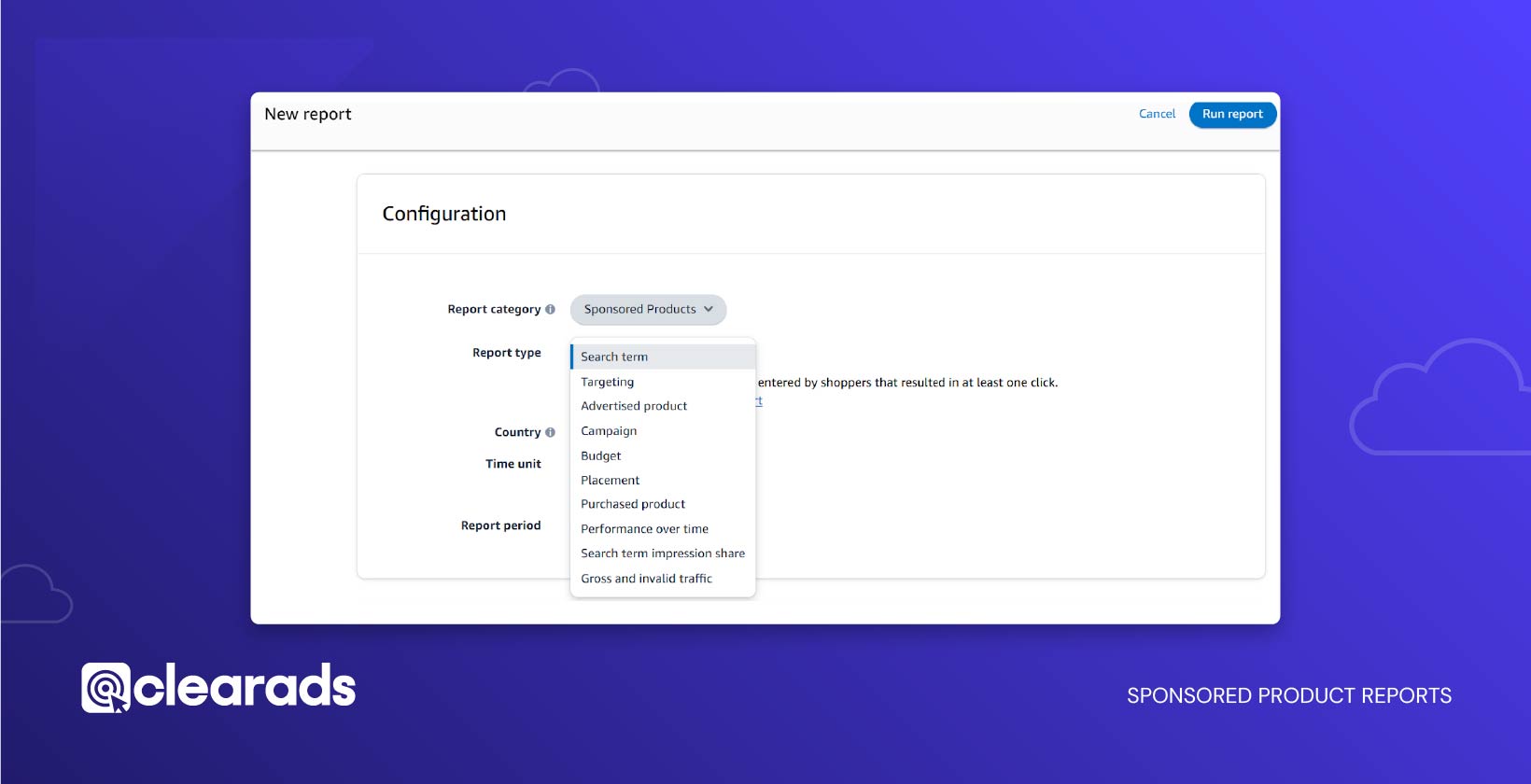 Screenshot showing how to access sponsored product reports