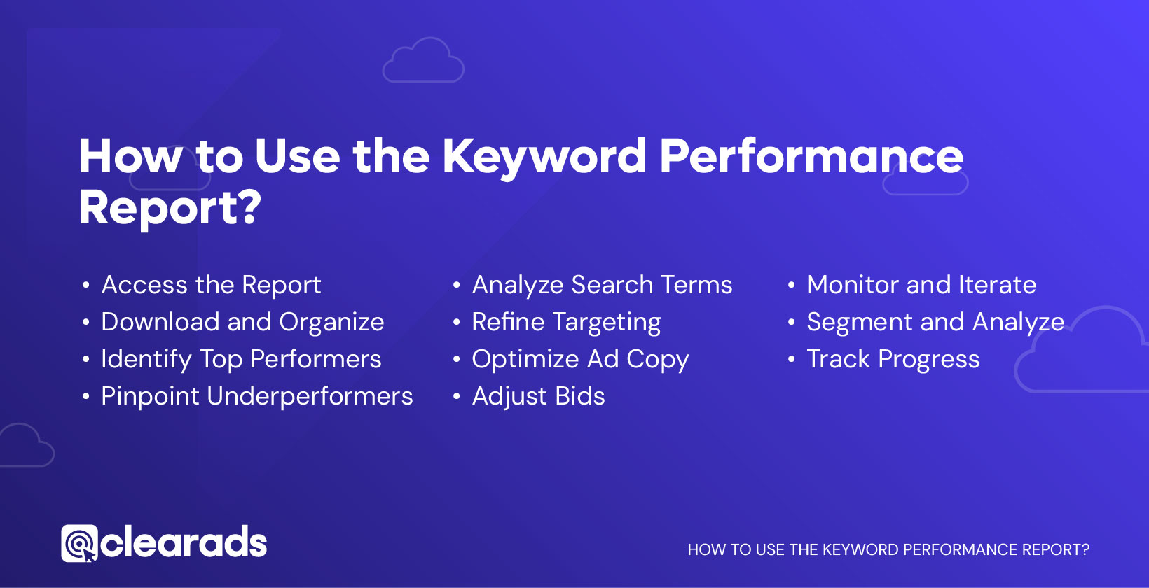 Slide listing the points on how you use the keyword performance report