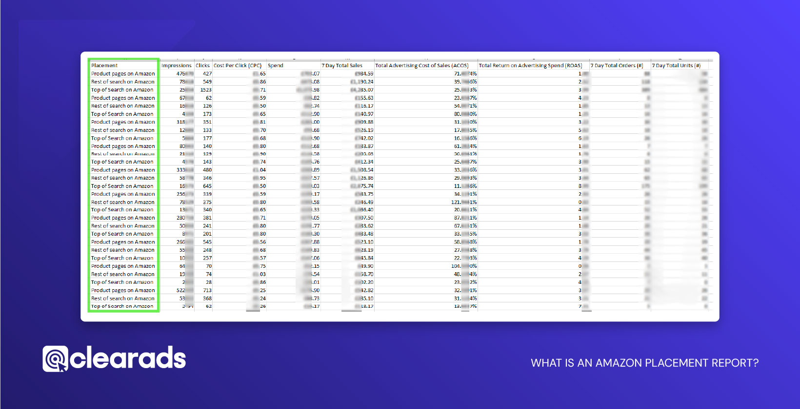 Screenshot of a placement report