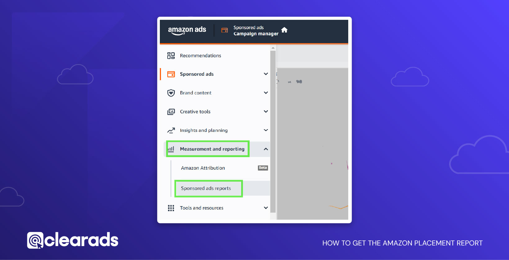 Screenshot showing process of how to get the amazon placement report