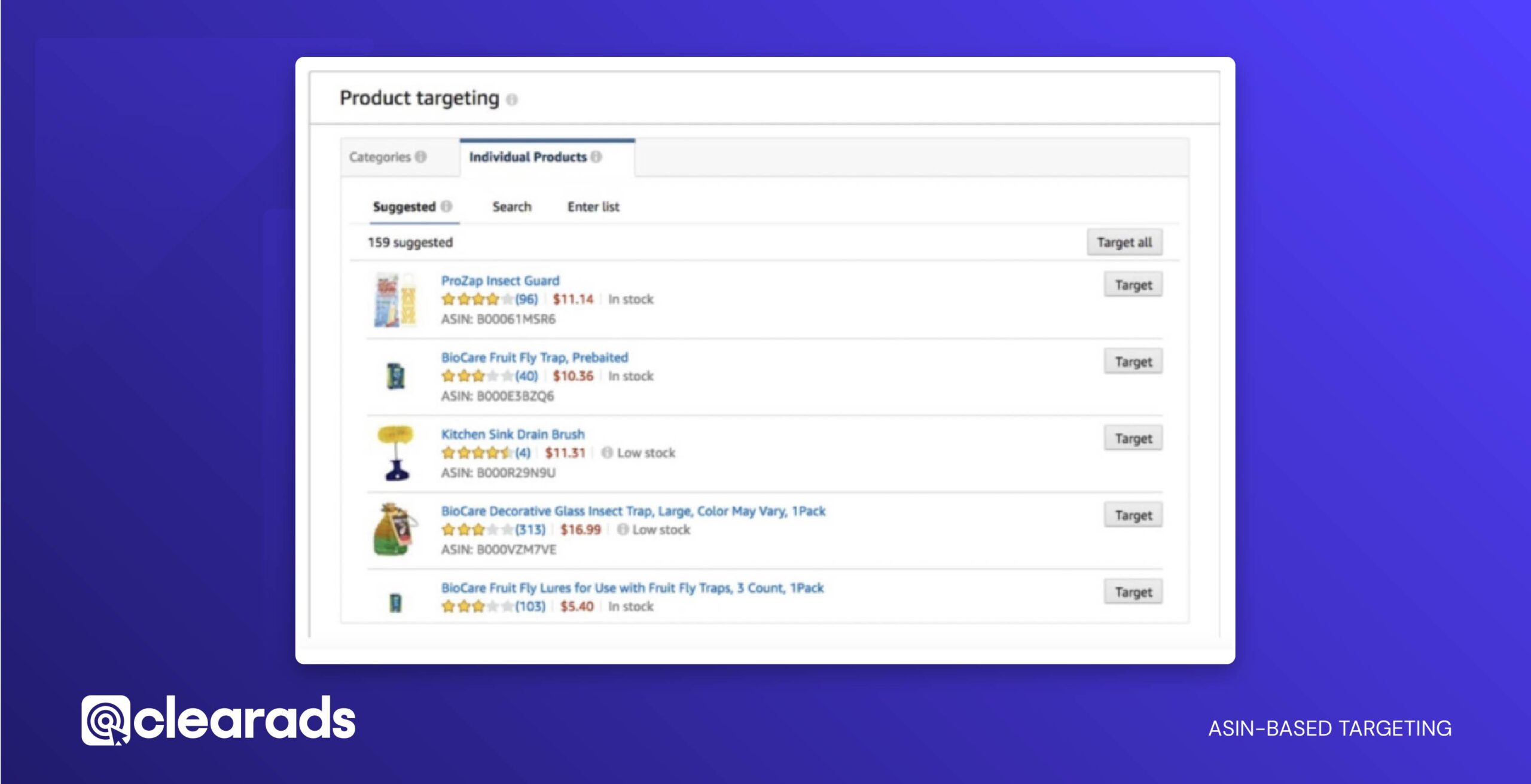 Amazon product targeting dashboard 