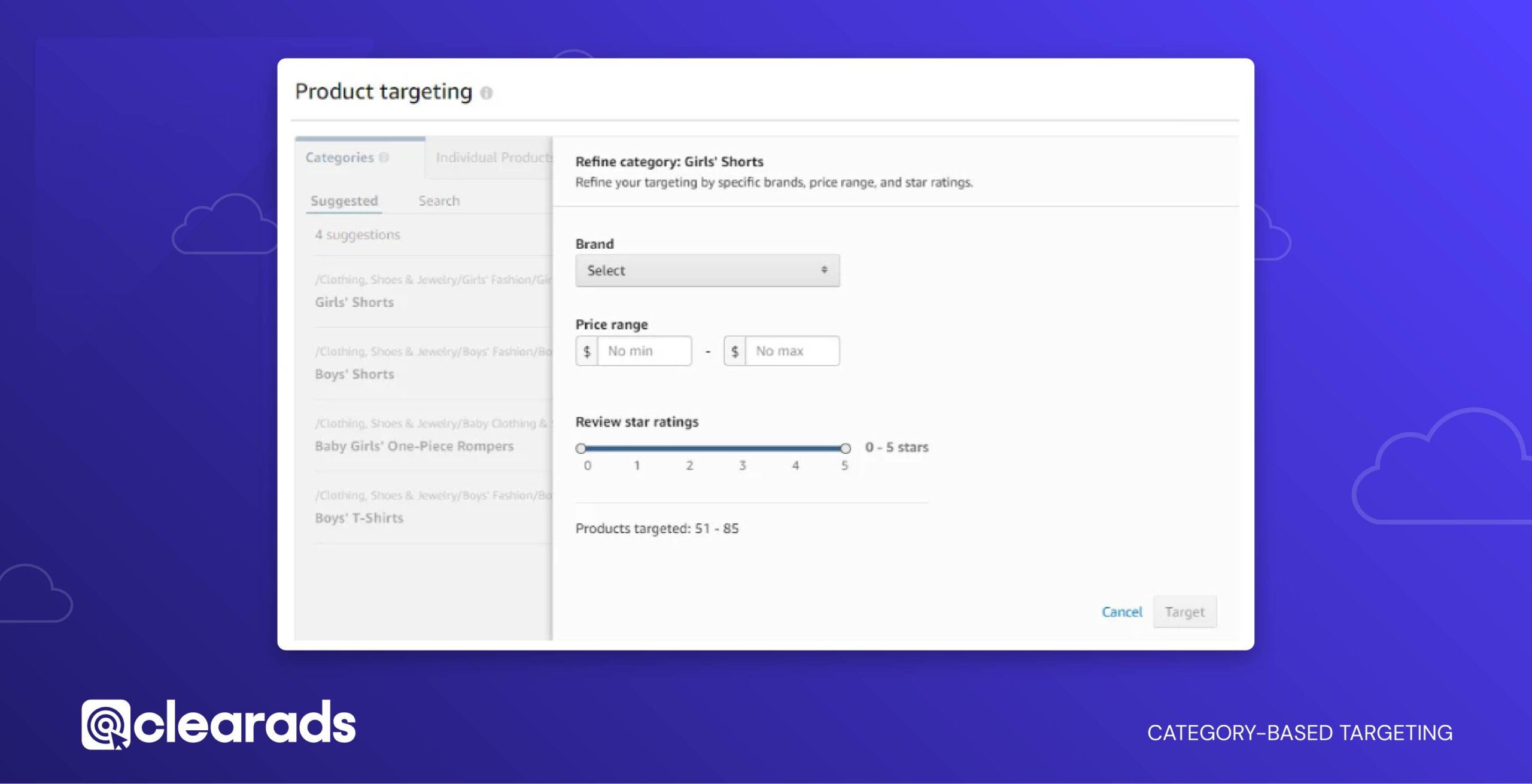 screenshot of amazon product targeting dashboard