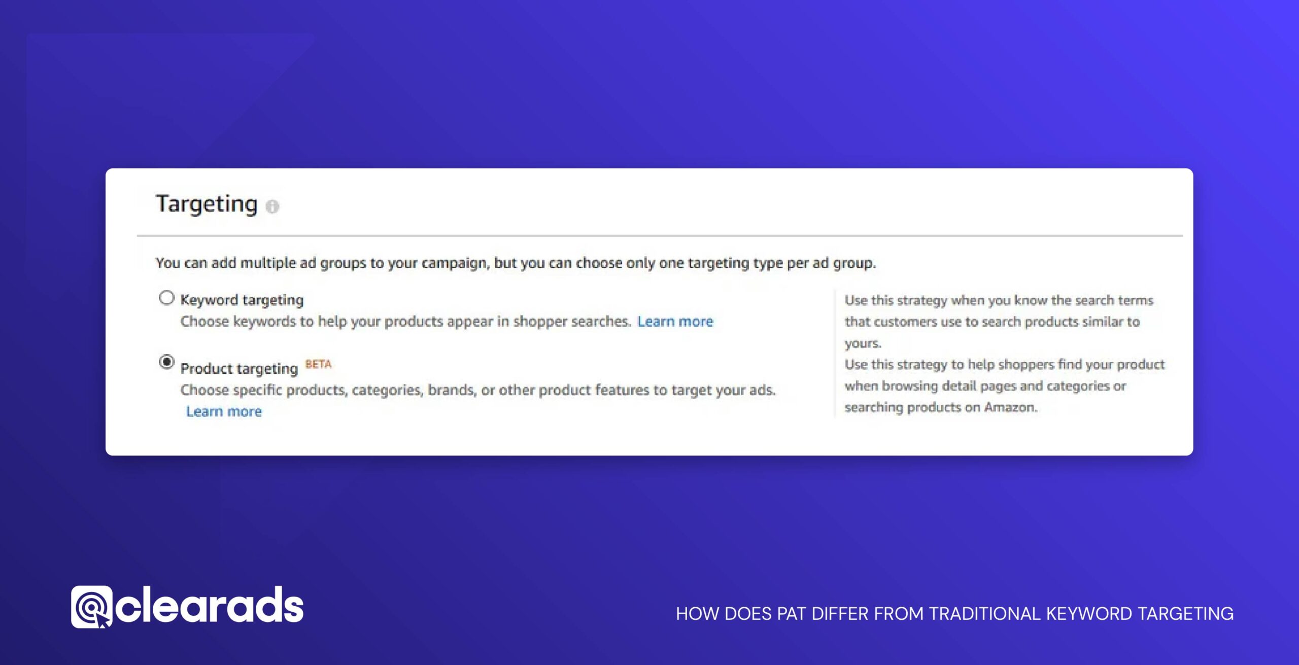 Screenshot of amazon product targeting dashboard