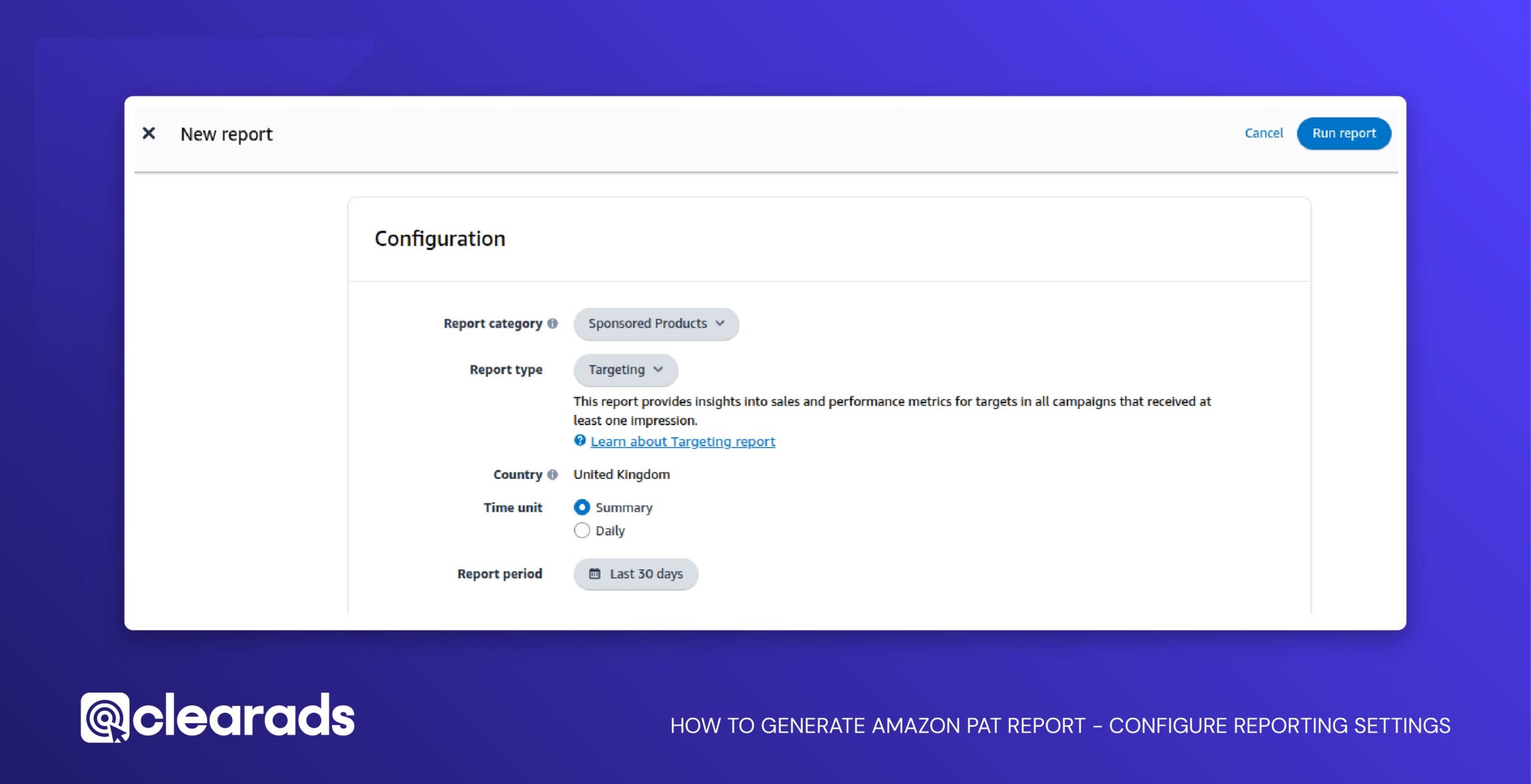 screenshot showing a step in how to generate a PAT report