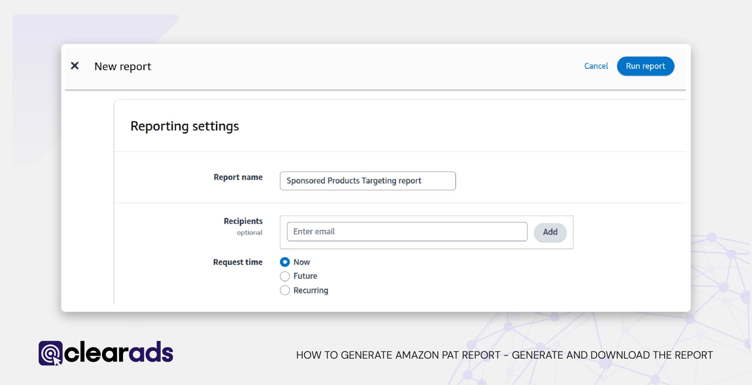screenshot showing a step in how to generate a PAT report