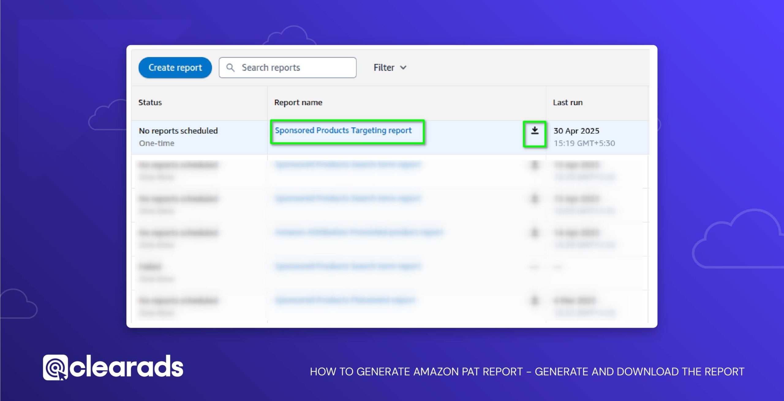 screenshot showing a step in how to generate a PAT report