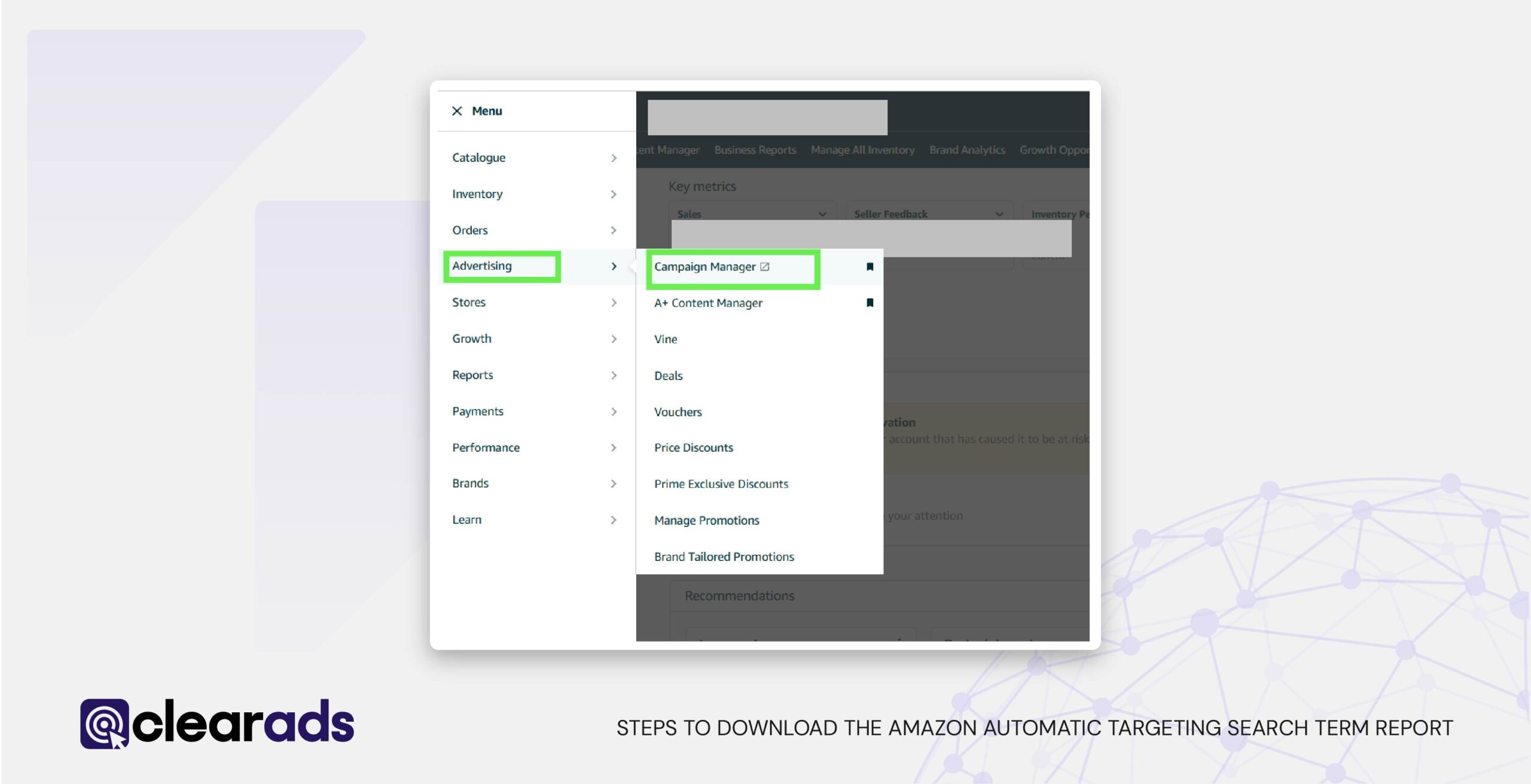 Screenshot of steps to download the amazon automatic targeting search term report