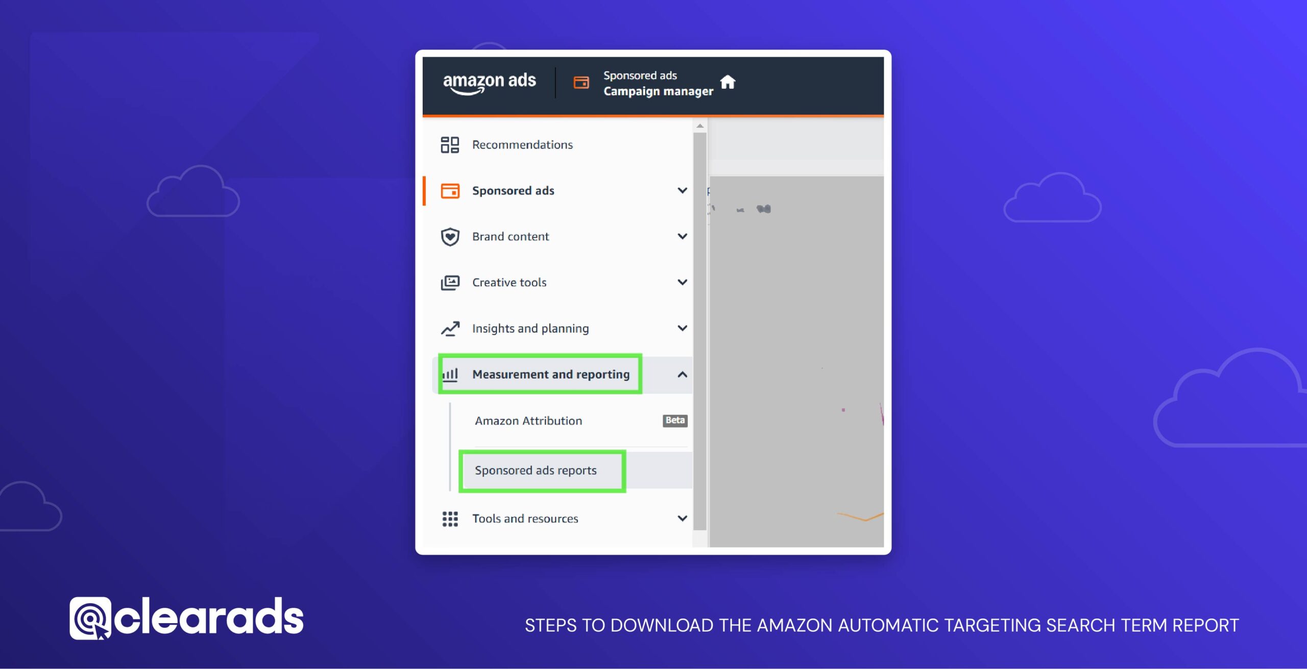 Screenshot of steps to download the amazon automatic targeting search term report