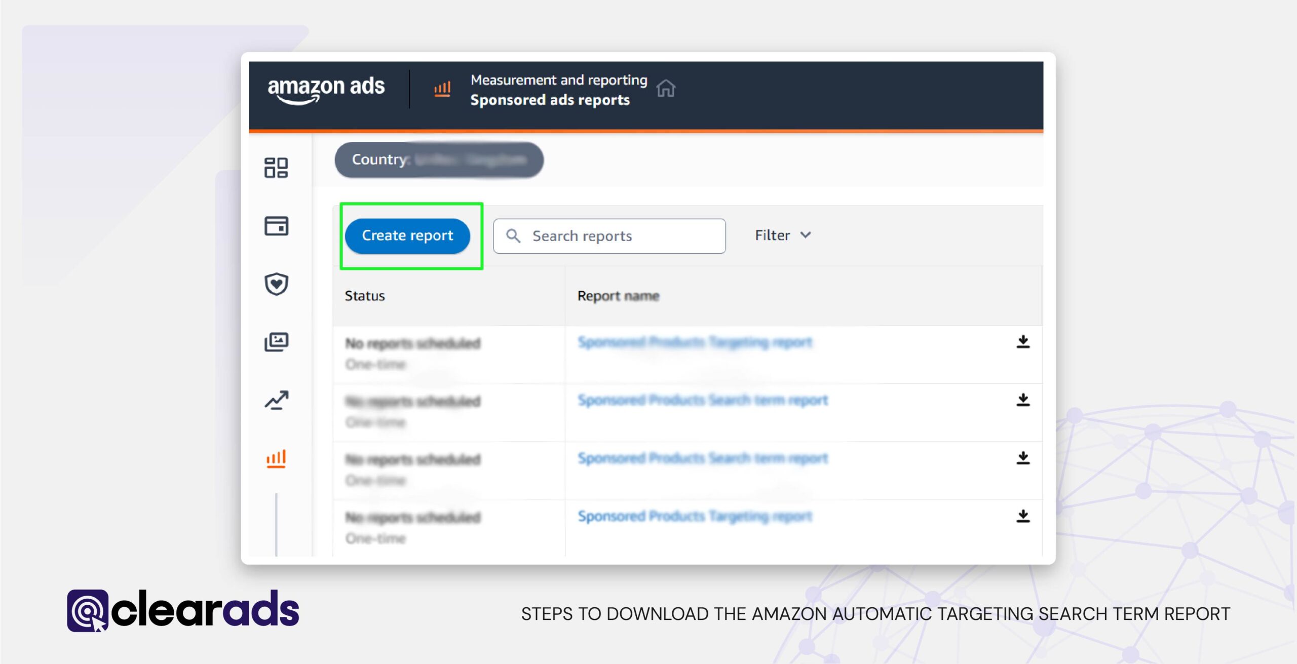 Screenshot of steps to download the amazon automatic targeting search term report