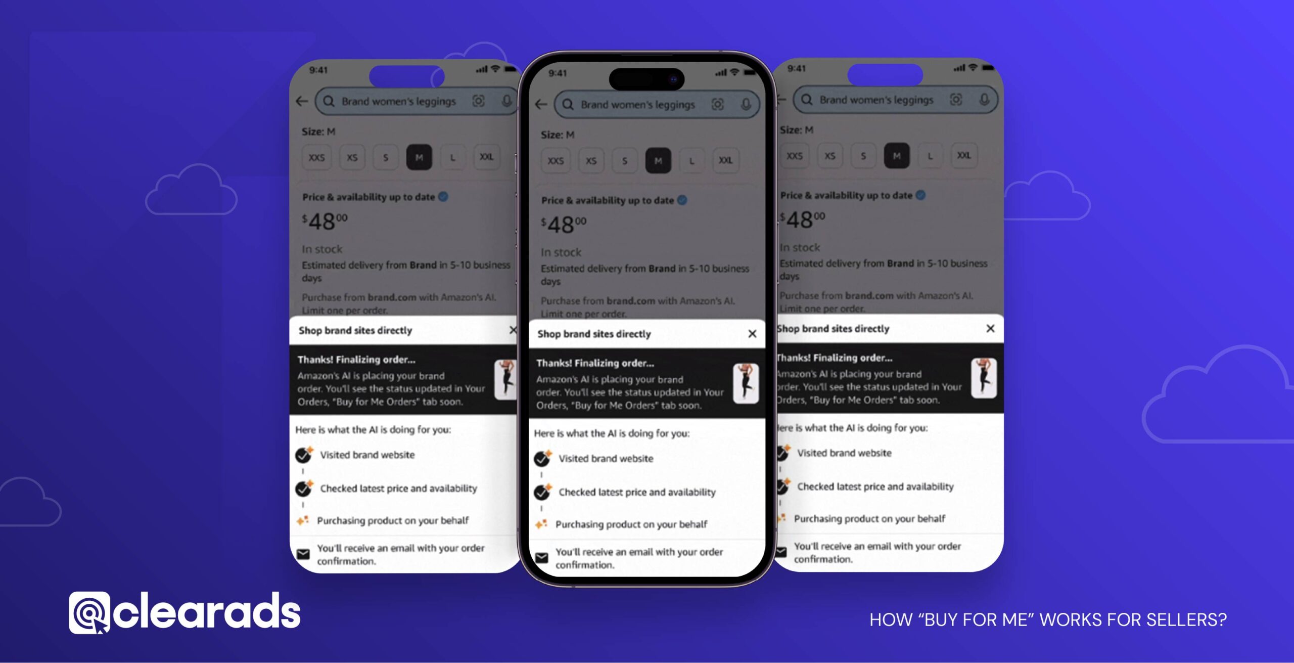 Amazon "Buy For Me" user interface showing final step