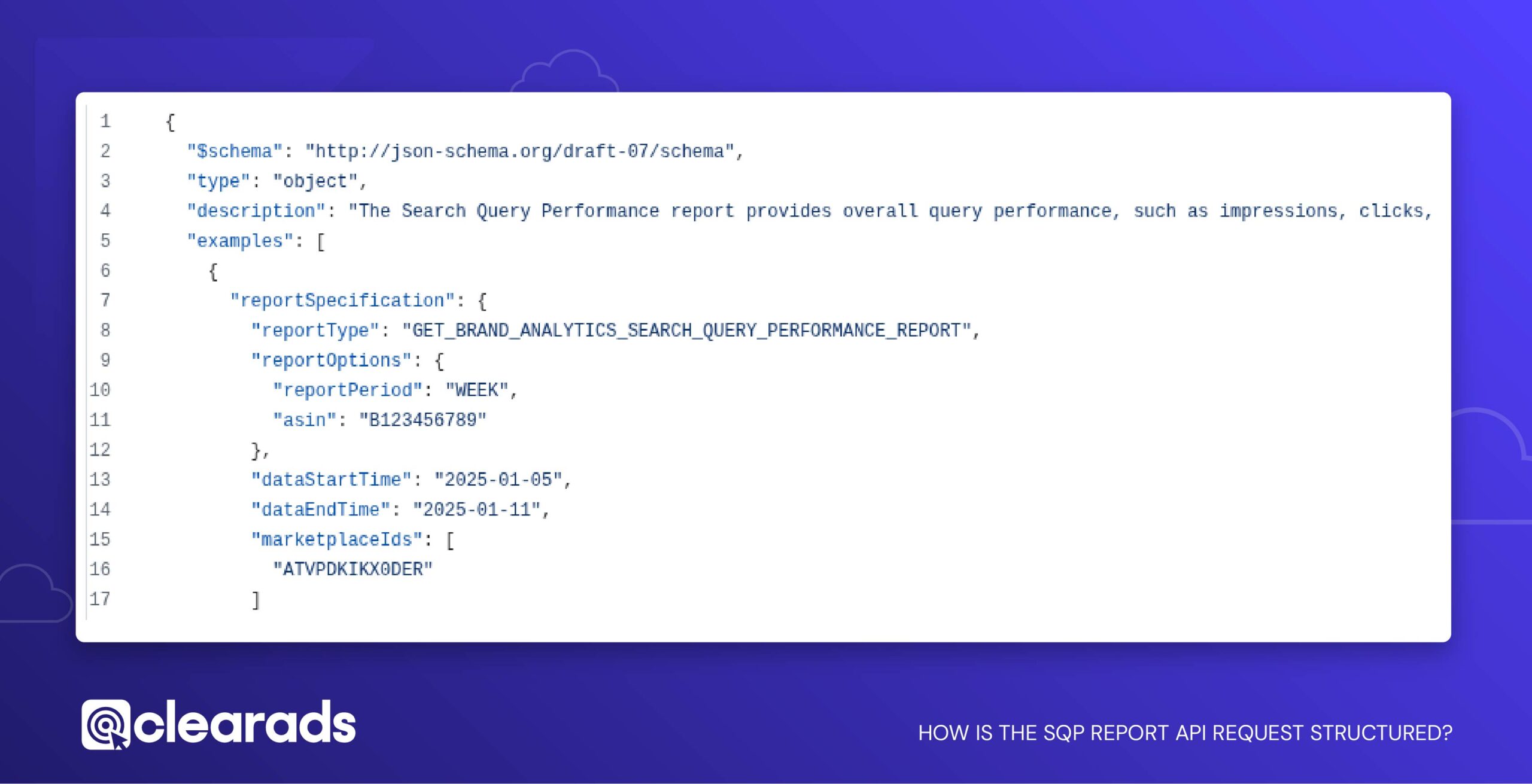 Screenshot showing how the SQP report API is structured
