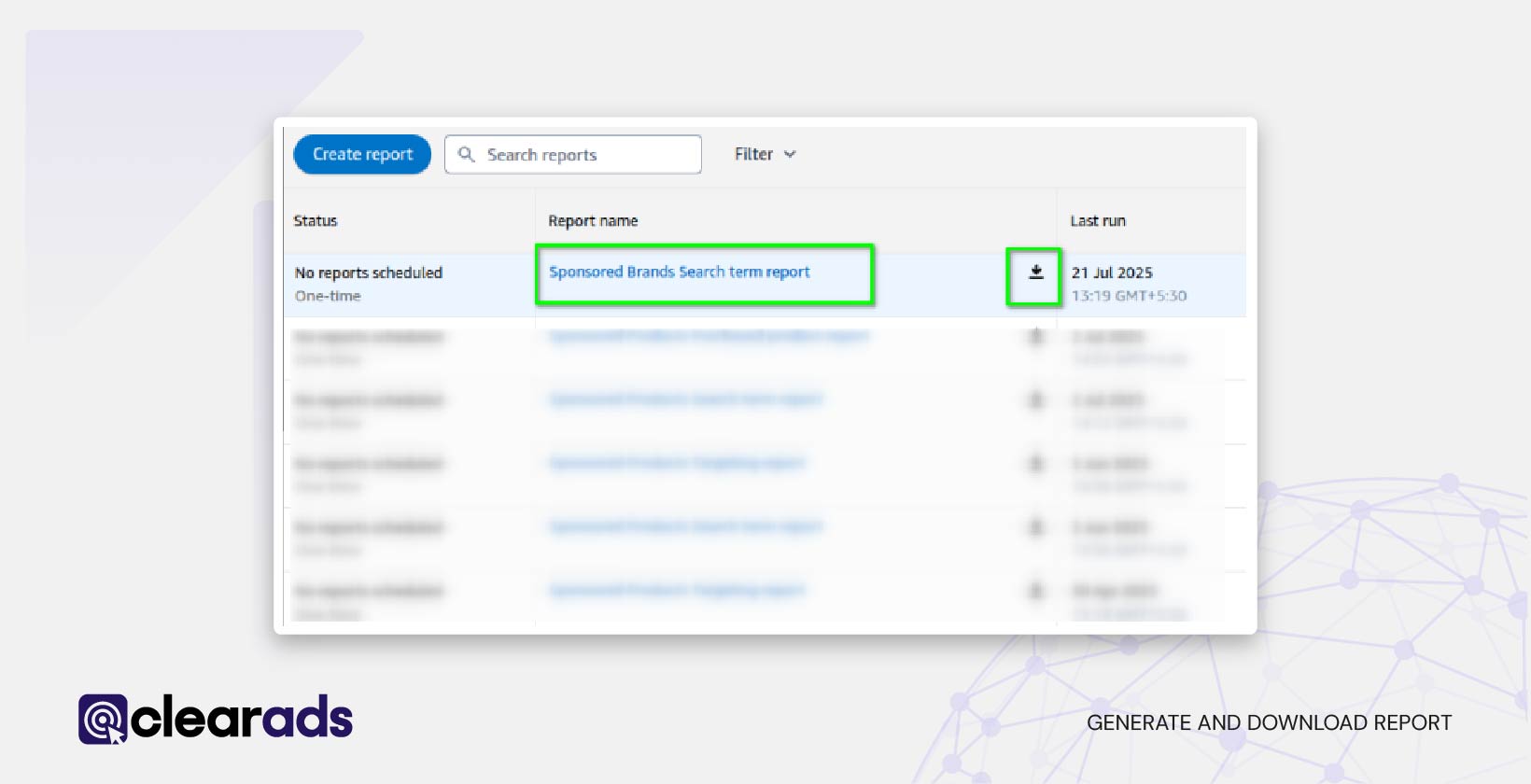 Screenshot showing how to generate and download reports