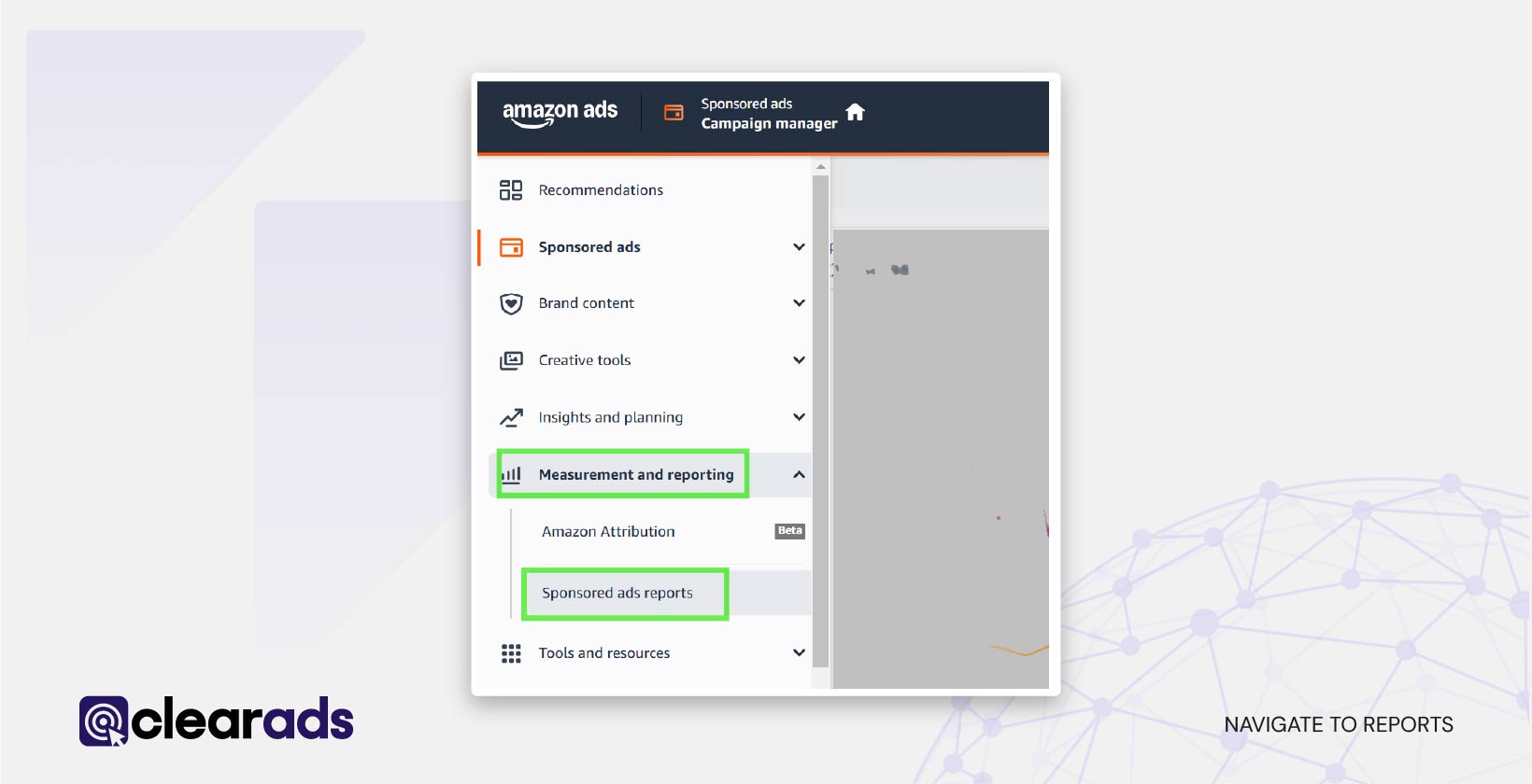 Screenshot showing how to navigate to reports